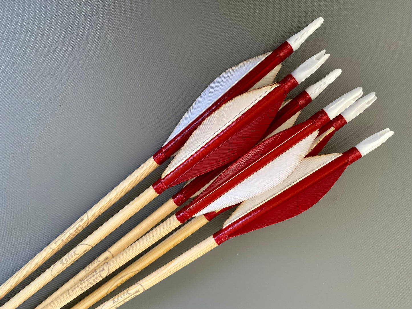 Premium Wooden Arrows, 5 inches Long Feathers - Plastic Nock (half dozen)