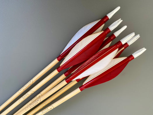 Premium Wooden Arrows, 5 inches Long Feathers - Plastic Nock (half dozen)