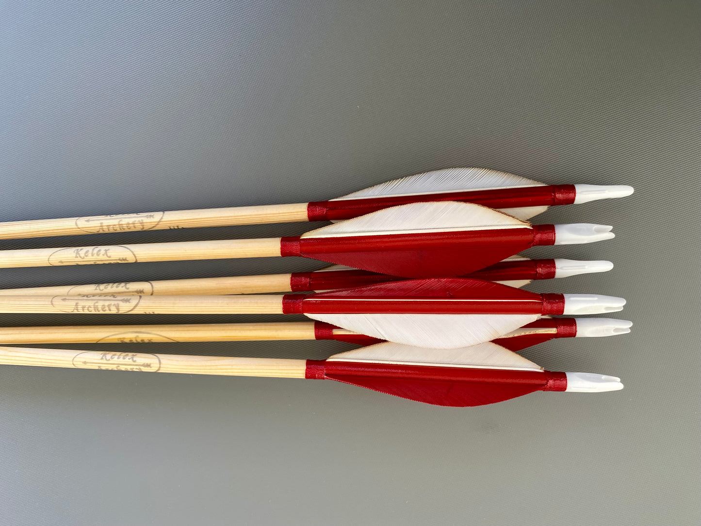 Premium Wooden Arrows, 5 inches Long Feathers - Plastic Nock (half dozen)