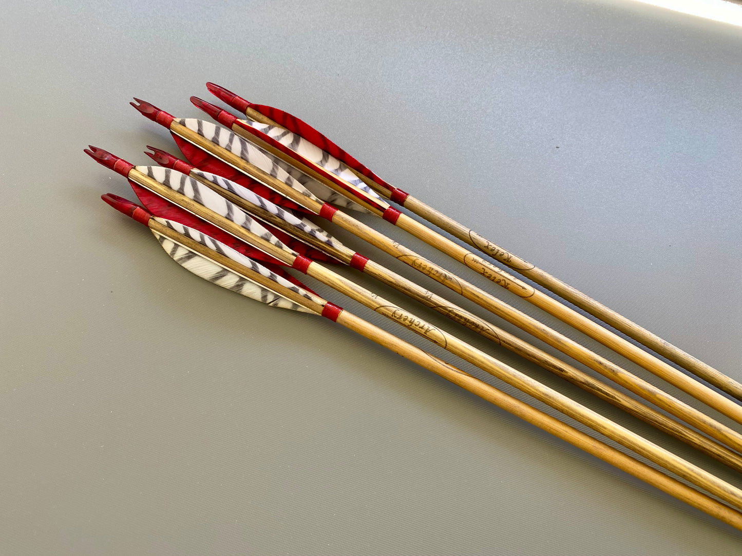 Premium Wooden Arrows, 5 inches Long Feathers - Plastic Nock (half dozen)